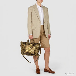 Italian Genuine Leopard-Print Metallic Suede Top-Handle Bag | Rimini - Glamourous Grace