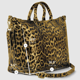 Italian Genuine Leopard-Print Metallic Suede Top-Handle Bag | Rimini - Glamourous Grace