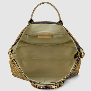 Italian Genuine Leopard-Print Metallic Suede Top-Handle Bag | Rimini - Glamourous Grace