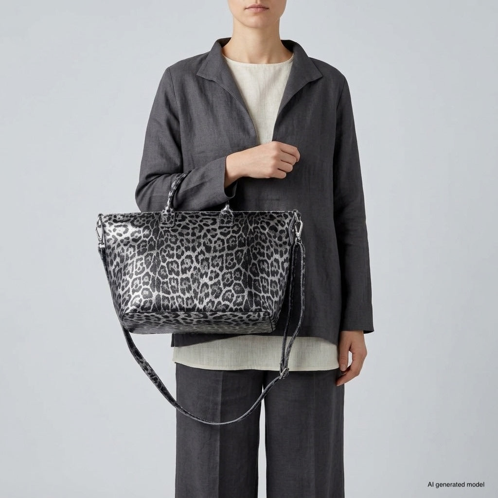 Italian Genuine Leopard-Print Metallic Suede Top-Handle Bag | Rimini - Glamourous Grace
