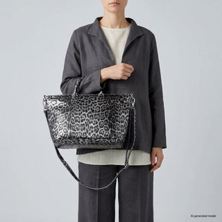 Italian Genuine Leopard-Print Metallic Suede Top-Handle Bag | Rimini - Glamourous Grace