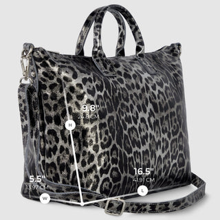 Italian Genuine Leopard-Print Metallic Suede Top-Handle Bag | Rimini - Glamourous Grace