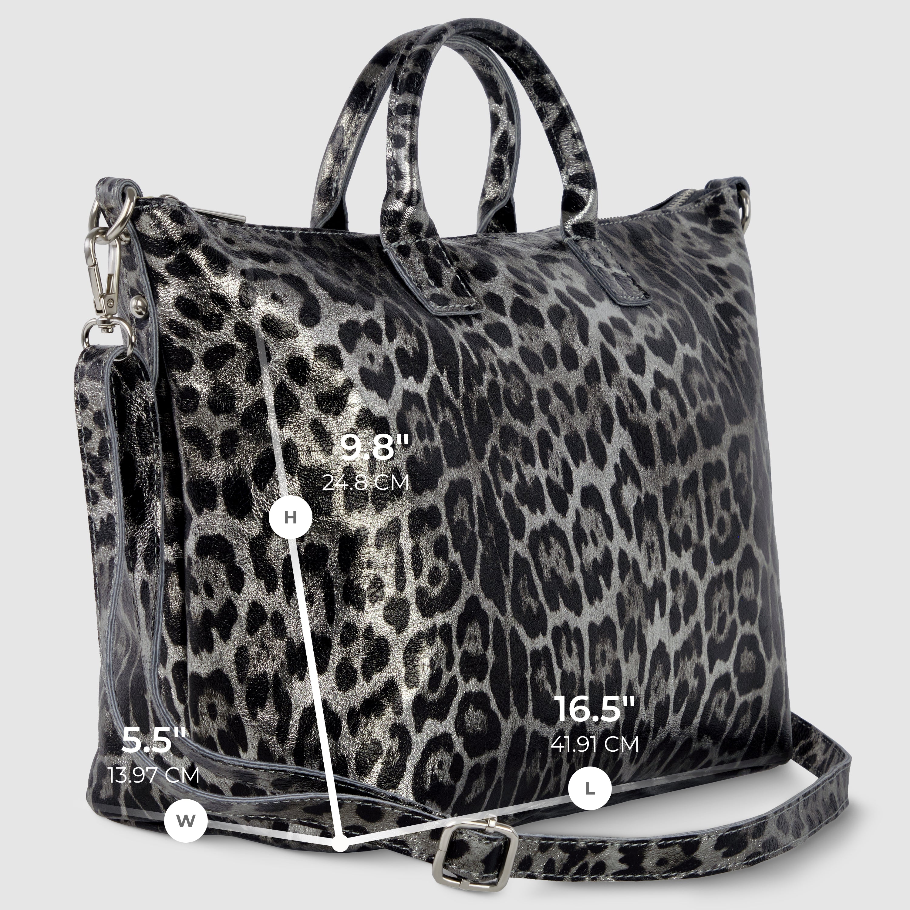 Italian Genuine Leopard-Print Metallic Suede Top-Handle Bag | Rimini - Glamourous Grace