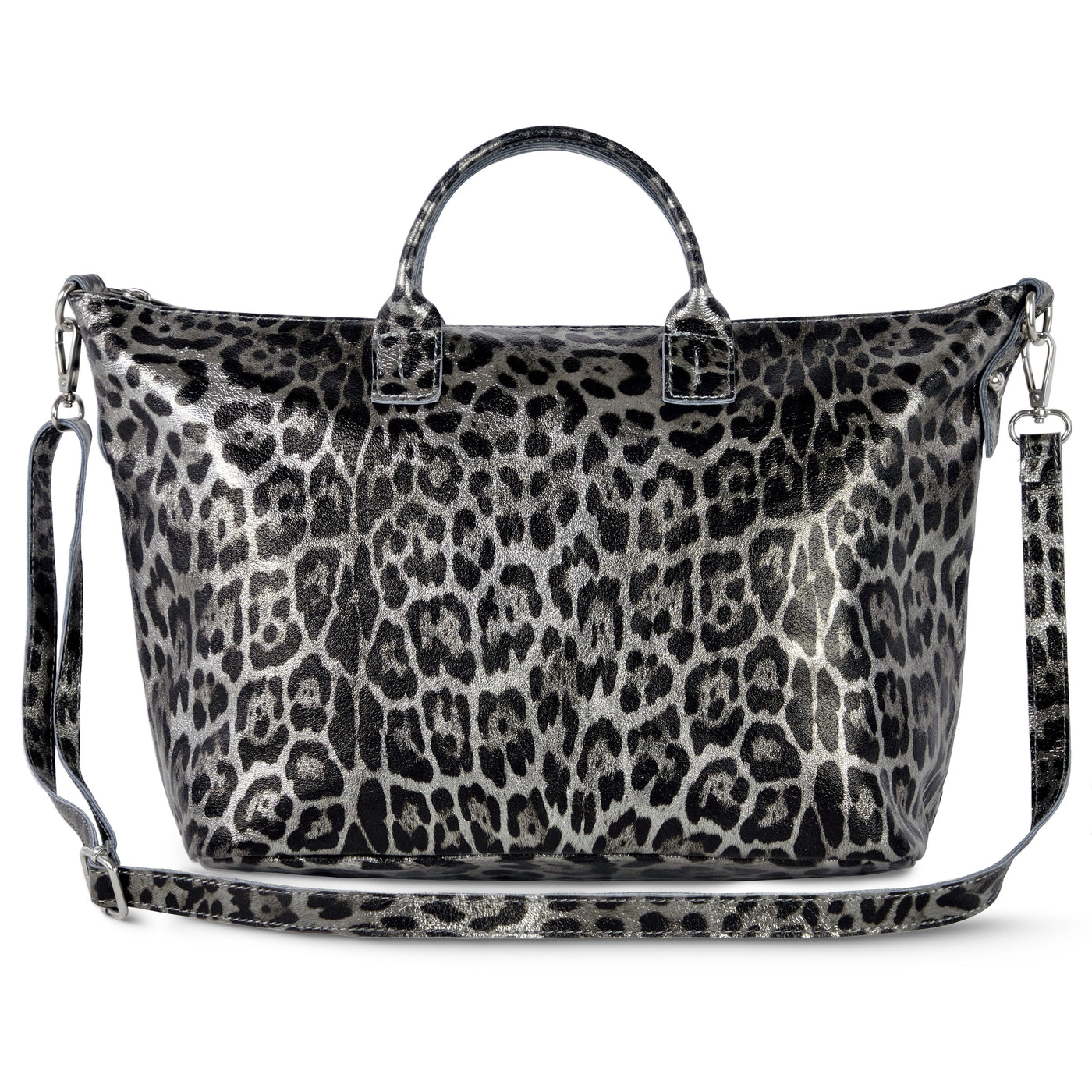 Italian Genuine Leopard-Print Metallic Suede Top-Handle Bag | Rimini - Glamourous Grace