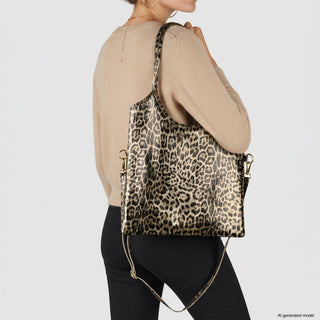 Italian Genuine Leopard-Print Metallic Suede Tote Bag | Catania - Glamourous Grace