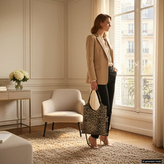 Italian Genuine Leopard-Print Metallic Suede Tote Bag | Catania - Glamourous Grace