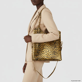Italian Genuine Leopard-Print Metallic Suede Tote Bag | Catania - Glamourous Grace