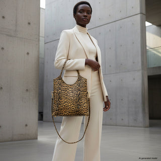 Italian Genuine Leopard-Print Metallic Suede Tote Bag | Catania - Glamourous Grace