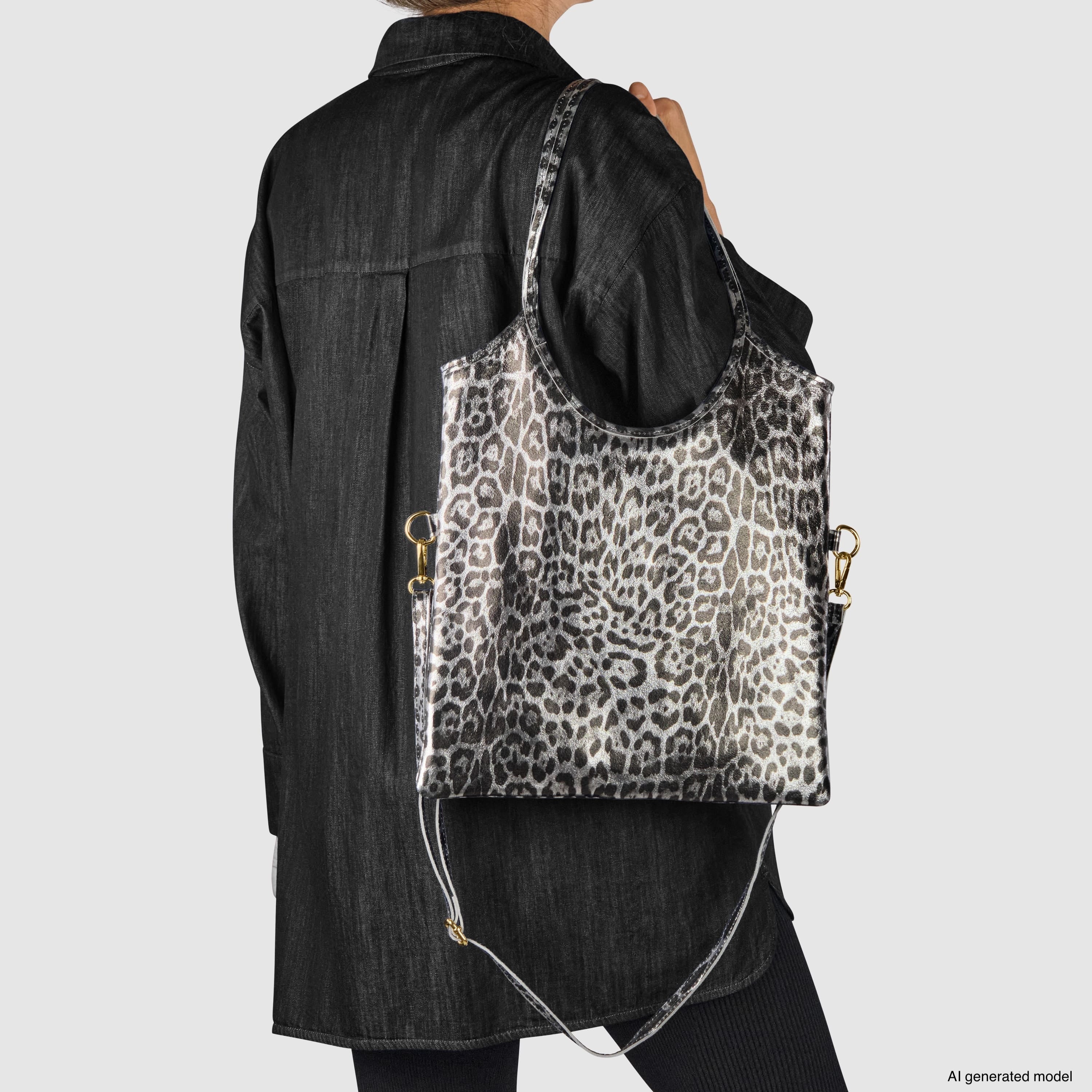 Italian Genuine Leopard-Print Metallic Suede Tote Bag | Catania - Glamourous Grace