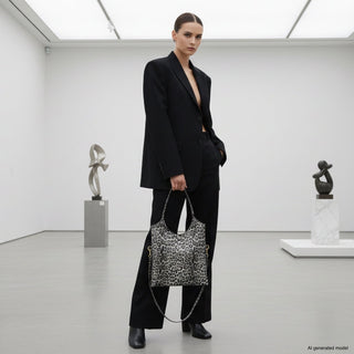 Italian Genuine Leopard-Print Metallic Suede Tote Bag | Catania - Glamourous Grace