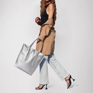 Italian Metallic Full-Grain Leather Tote Bag | Vinci - Glamourous Grace