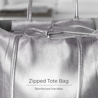 Italian Metallic Full-Grain Leather Tote Bag | Vinci - Glamourous Grace