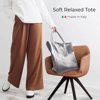 Italian Metallic Full-Grain Leather Tote Bag | Vinci - Glamourous Grace