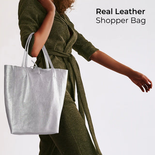 Italian Metallic Full-Grain Leather Tote Bag | Vinci - Glamourous Grace