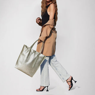 Italian Metallic Full-Grain Leather Tote Bag | Vinci - Glamourous Grace