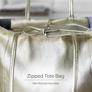 Italian Metallic Full-Grain Leather Tote Bag | Vinci - Glamourous Grace