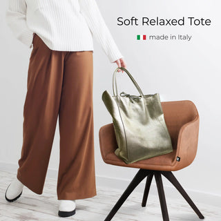 Italian Metallic Full-Grain Leather Tote Bag | Vinci - Glamourous Grace