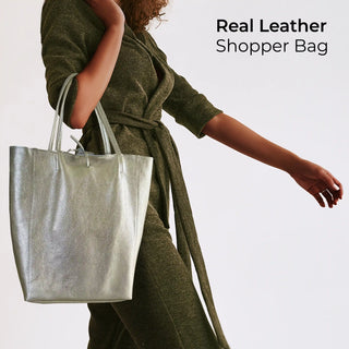 Italian Metallic Full-Grain Leather Tote Bag | Vinci - Glamourous Grace