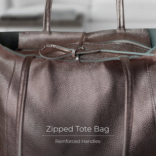 Italian Metallic Full-Grain Leather Tote Bag | Vinci - Glamourous Grace