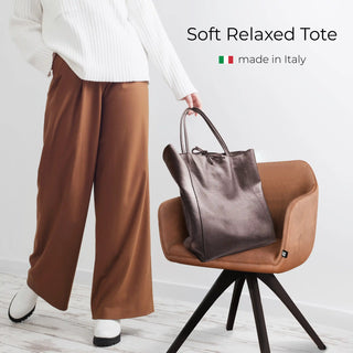 Italian Metallic Full-Grain Leather Tote Bag | Vinci - Glamourous Grace