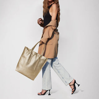 Italian Metallic Full-Grain Leather Tote Bag | Vinci - Glamourous Grace