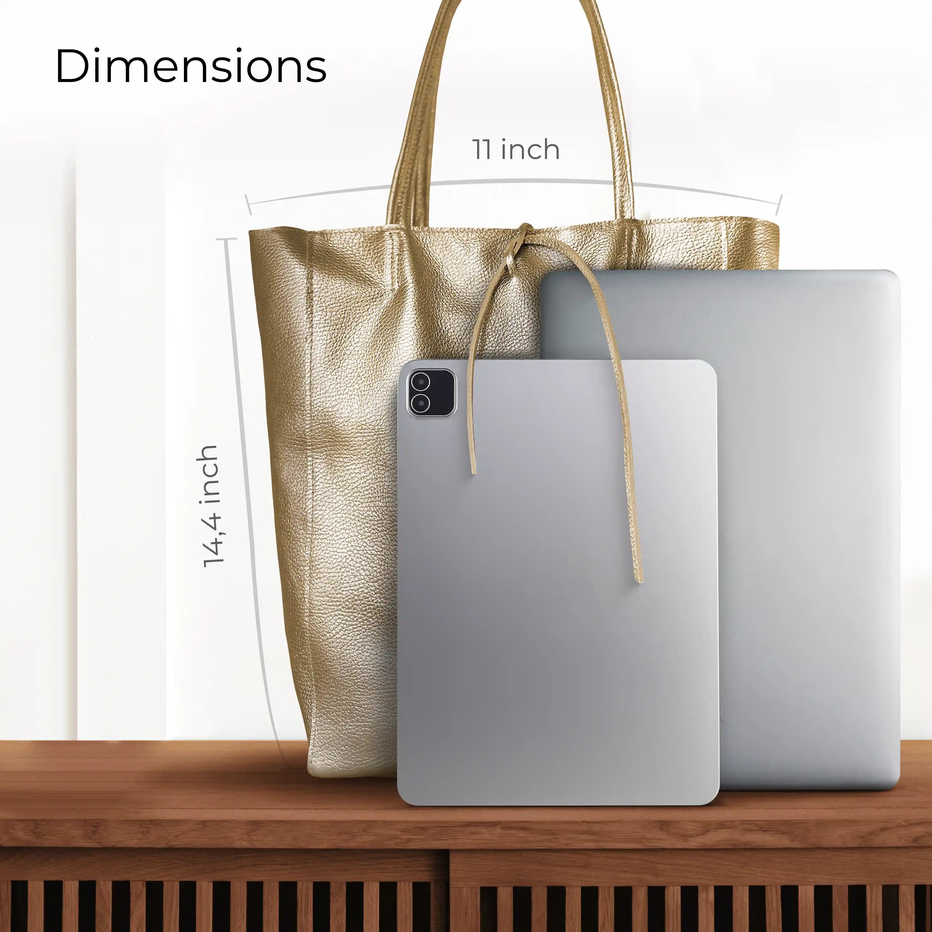 Italian Metallic Full-Grain Leather Tote Bag | Vinci - Glamourous Grace