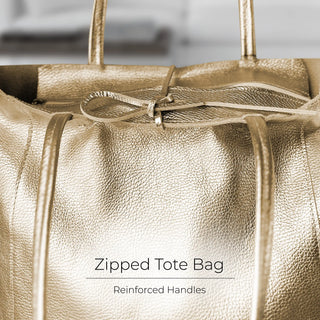 Italian Metallic Full-Grain Leather Tote Bag | Vinci - Glamourous Grace
