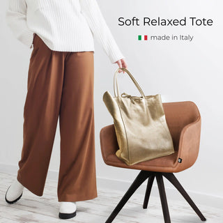 Italian Metallic Full-Grain Leather Tote Bag | Vinci - Glamourous Grace
