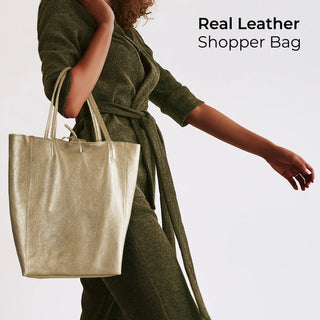 Italian Metallic Full-Grain Leather Tote Bag | Vinci - Glamourous Grace