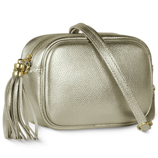 Italian Metallic Full-Grain Leather Crossbody Bag | Napoli - Glamourous Grace