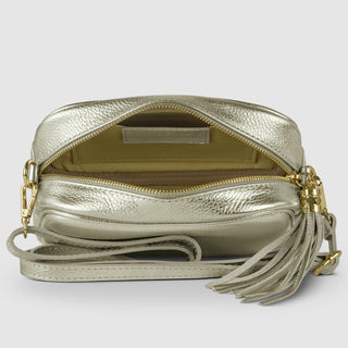 Italian Metallic Full-Grain Leather Crossbody Bag | Napoli - Glamourous Grace