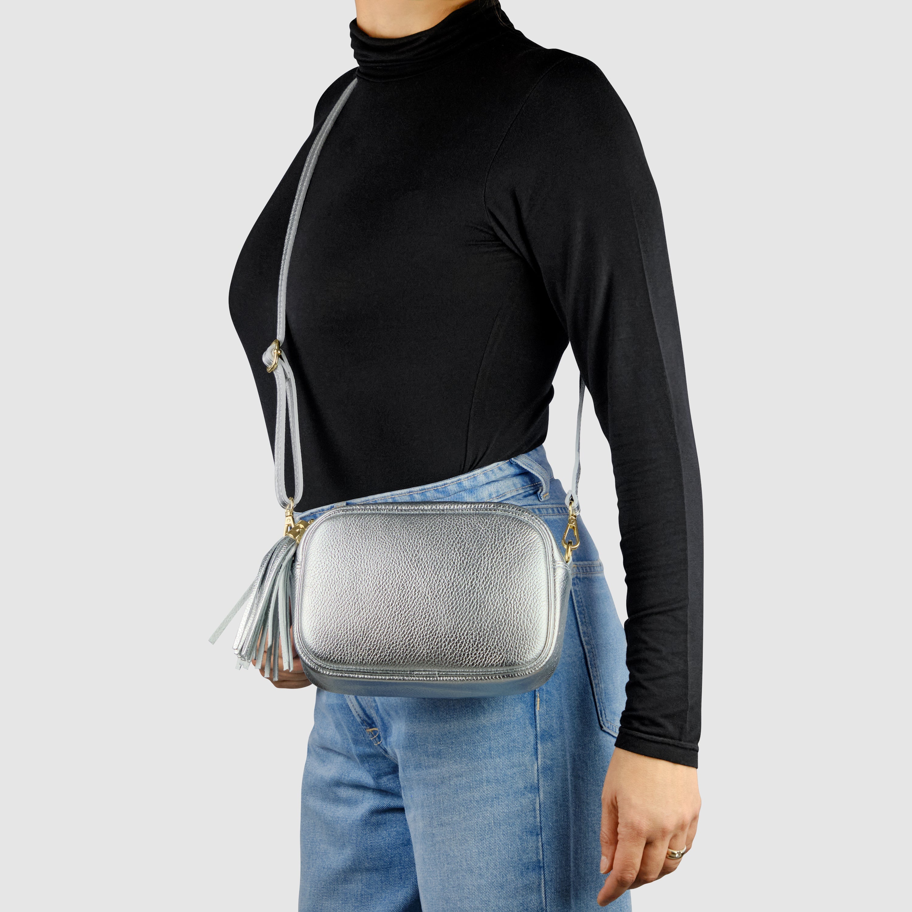 Italian Metallic Full-Grain Leather Crossbody Bag | Napoli - Glamourous Grace
