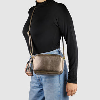Italian Metallic Full-Grain Leather Crossbody Bag | Napoli - Glamourous Grace