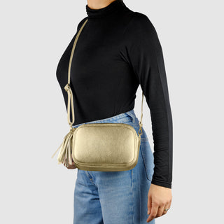 Italian Metallic Full-Grain Leather Crossbody Bag | Napoli - Glamourous Grace