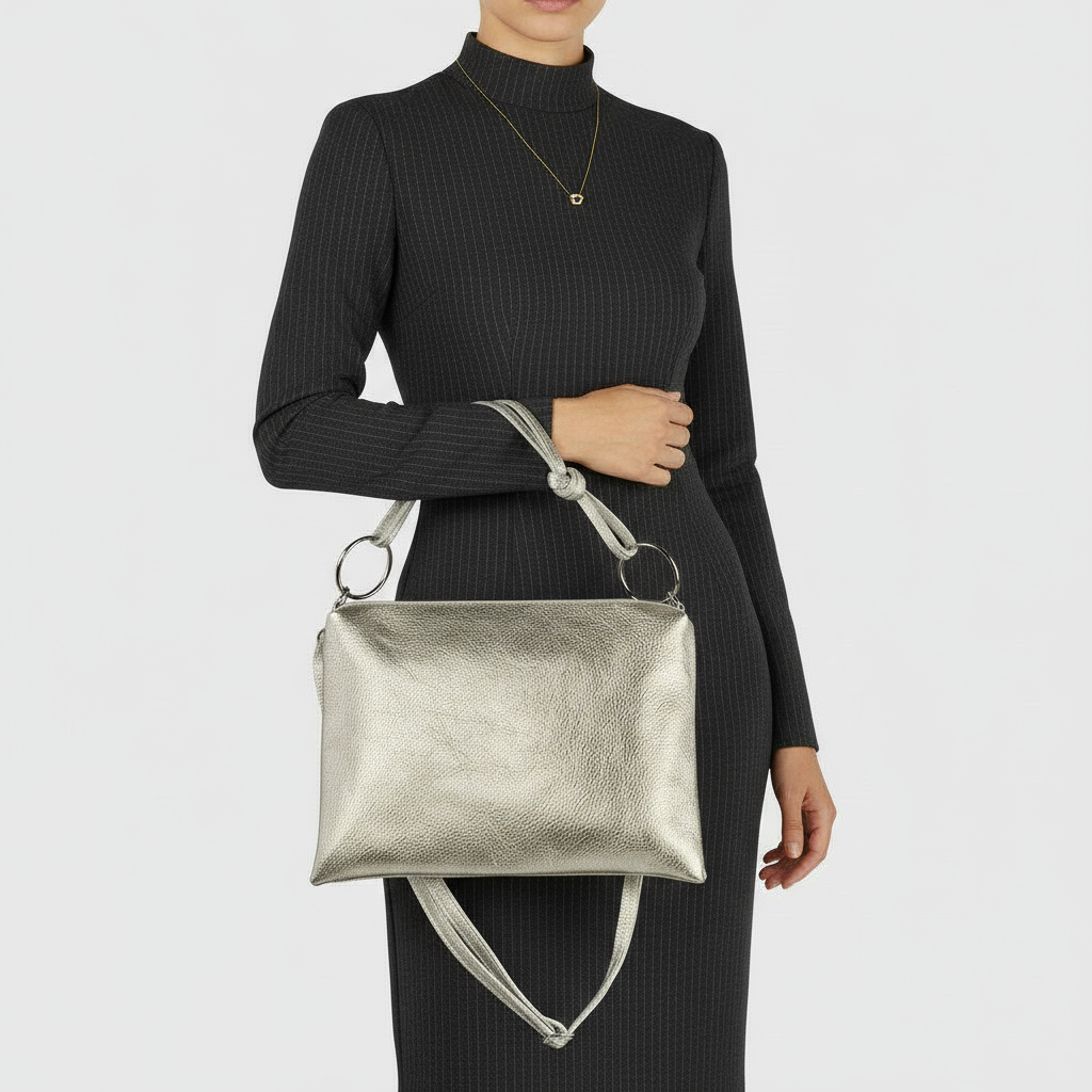 Italian Metallic Full-Grain Leather Shoulder Bag | Prato - Glamourous Grace