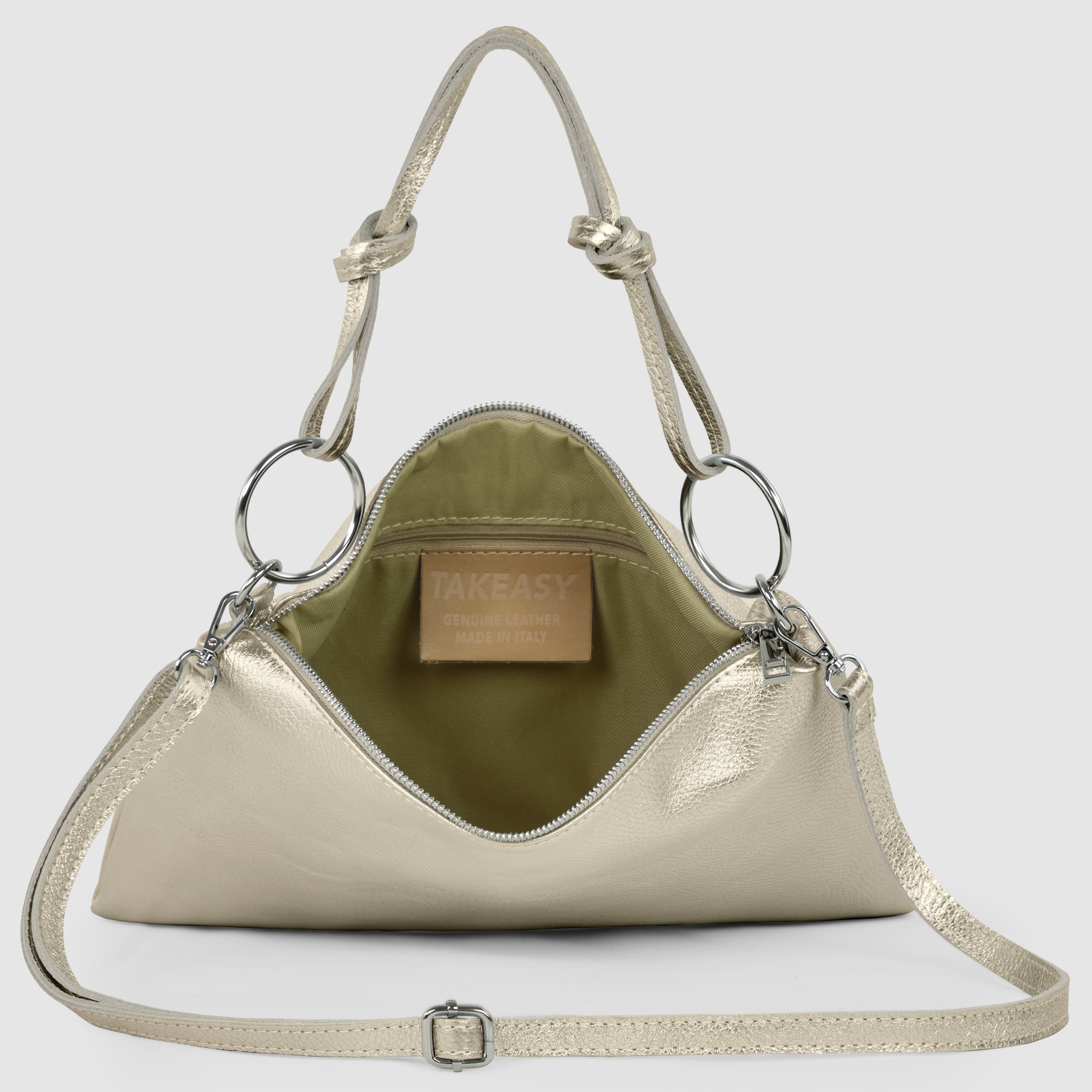 Italian Metallic Full-Grain Leather Shoulder Bag | Prato - Glamourous Grace