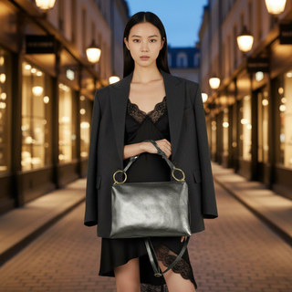 Italian Metallic Full-Grain Leather Shoulder Bag | Prato - Glamourous Grace