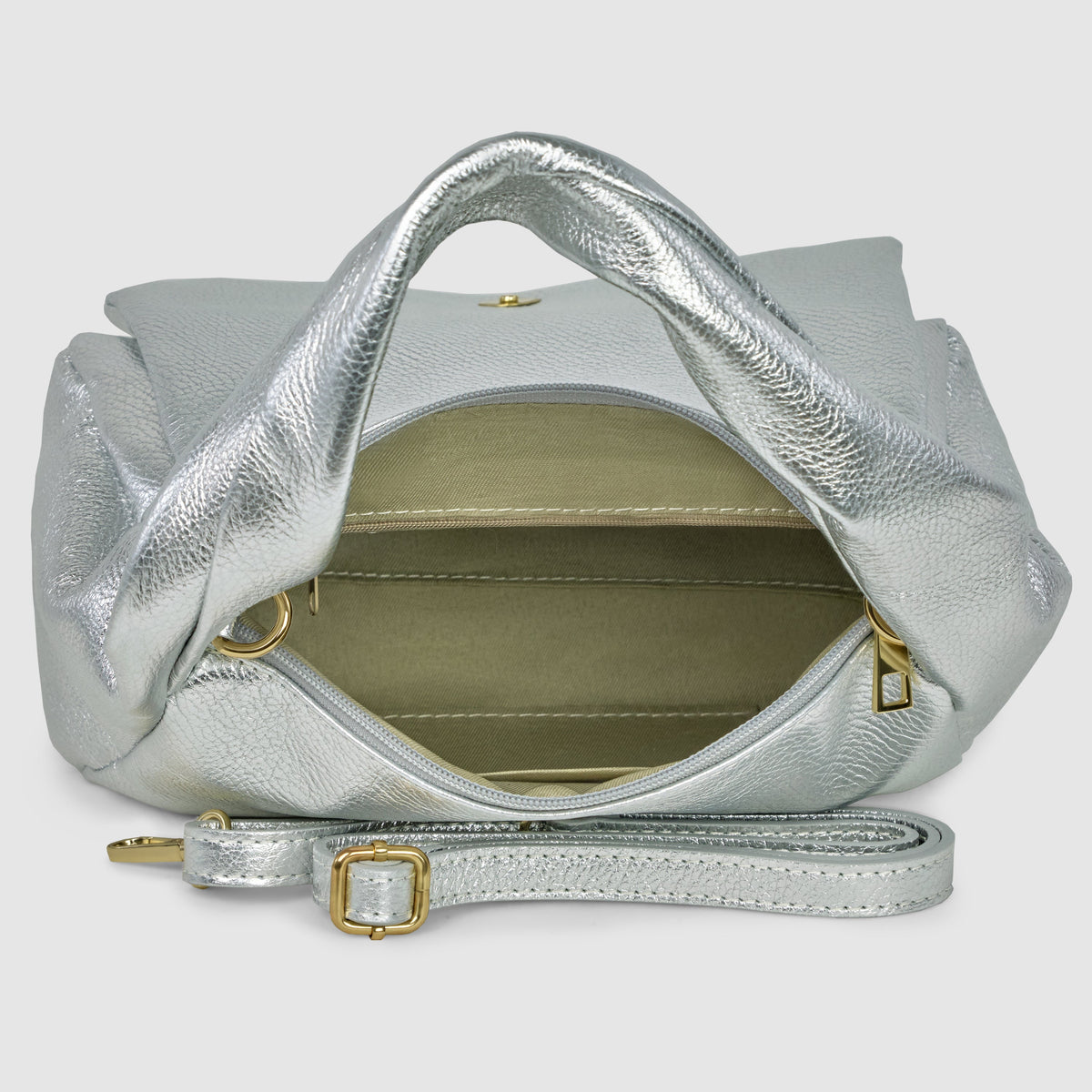 Italian Metallic Full-Grain Leather Top-Handle Bag | Trieste - Glamourous Grace