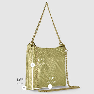 Italian Genuine Basketweave-Embossed Metallic Suede Crossbody Bag | Bari - Glamourous Grace