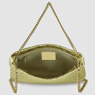 Italian Genuine Basketweave-Embossed Metallic Suede Crossbody Bag | Bari - Glamourous Grace