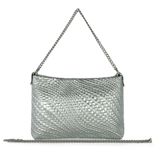 Italian Genuine Basketweave-Embossed Metallic Suede Crossbody Bag | Bari - Glamourous Grace
