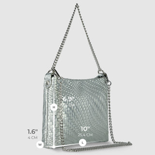 Italian Genuine Basketweave-Embossed Metallic Suede Crossbody Bag | Bari - Glamourous Grace