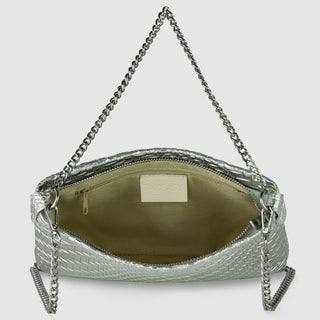 Italian Genuine Basketweave-Embossed Metallic Suede Crossbody Bag | Bari - Glamourous Grace