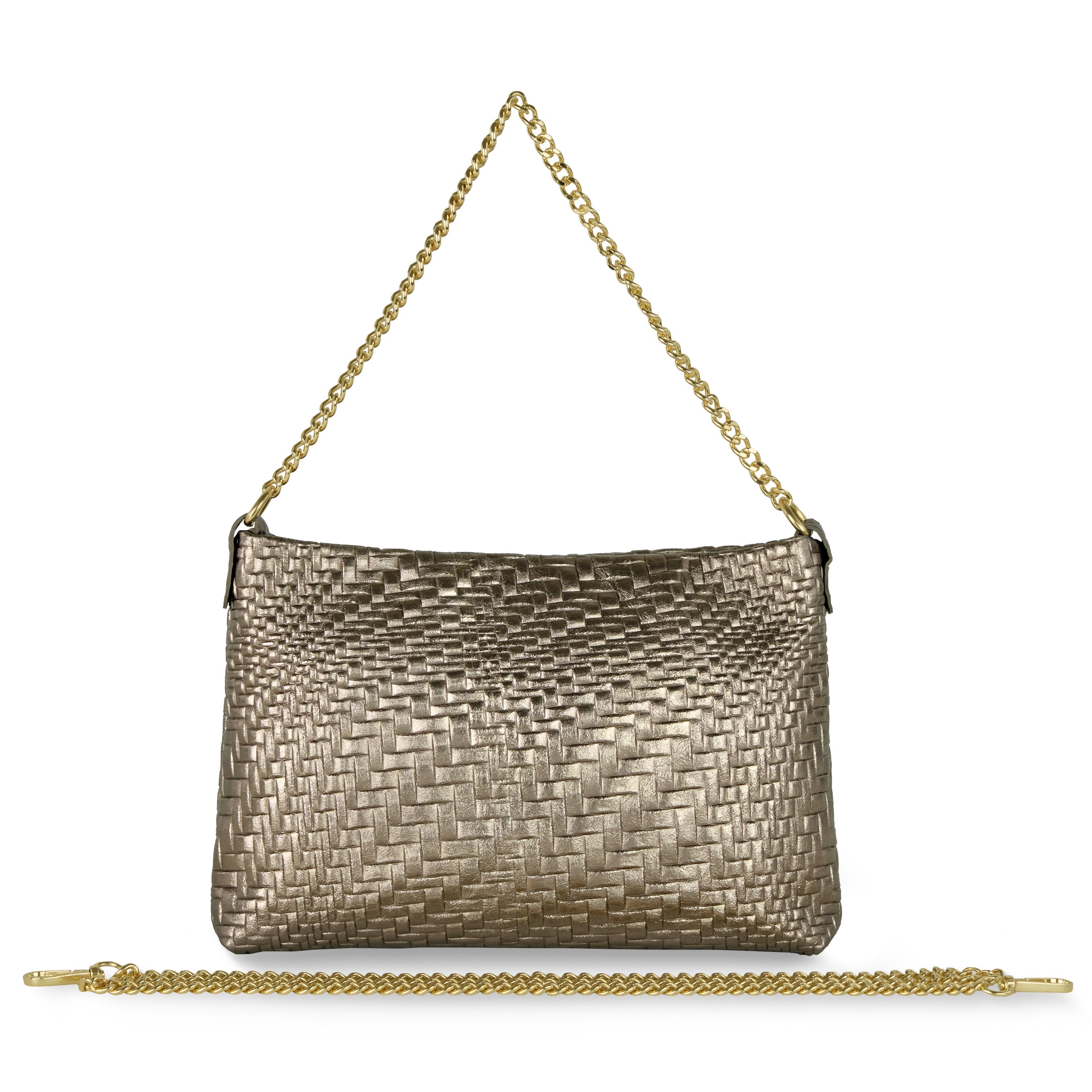 Italian Genuine Basketweave-Embossed Metallic Suede Crossbody Bag | Bari - Glamourous Grace