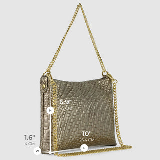 Italian Genuine Basketweave-Embossed Metallic Suede Crossbody Bag | Bari - Glamourous Grace