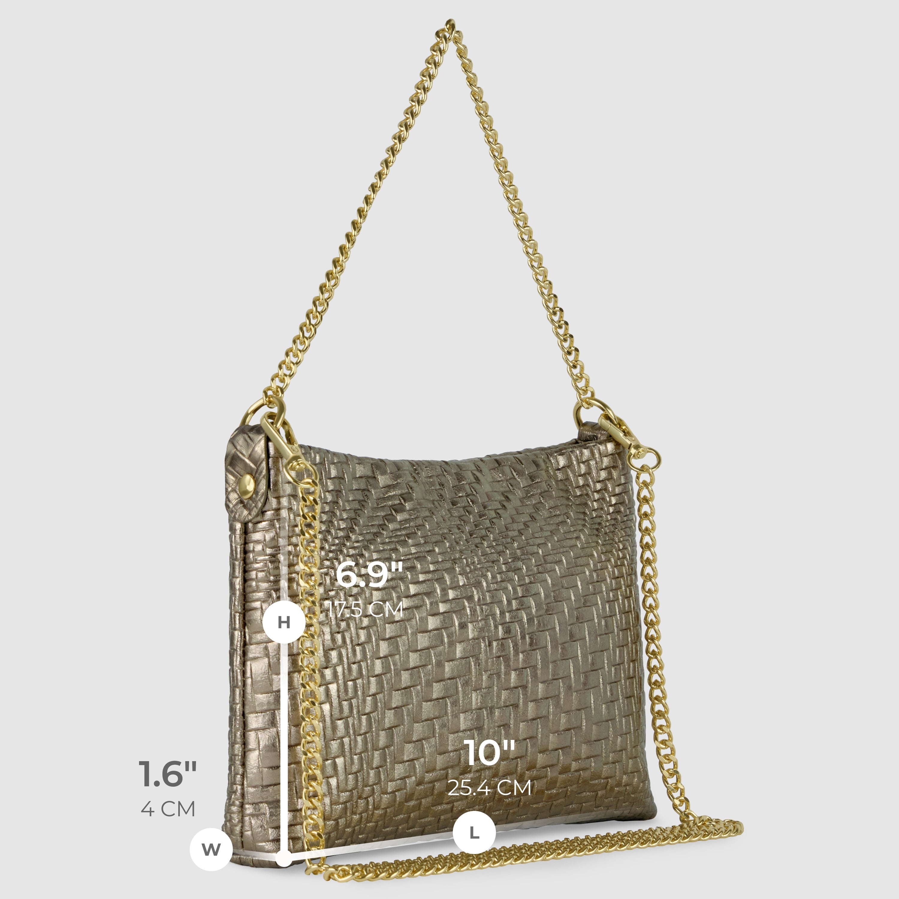 Italian Genuine Basketweave-Embossed Metallic Suede Crossbody Bag | Bari - Glamourous Grace