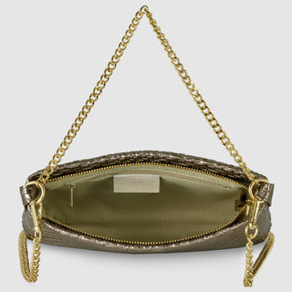 Italian Genuine Basketweave-Embossed Metallic Suede Crossbody Bag | Bari - Glamourous Grace