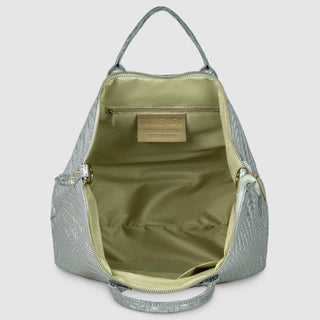 Italian Genuine Basketweave-Embossed Metallic Suede Top-Handle Bag | Imperia - Glamourous Grace