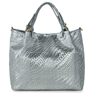 Italian Genuine Basketweave-Embossed Metallic Suede Top-Handle Bag | Imperia - Glamourous Grace