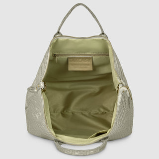 Italian Genuine Basketweave-Embossed Metallic Suede Top-Handle Bag | Imperia - Glamourous Grace